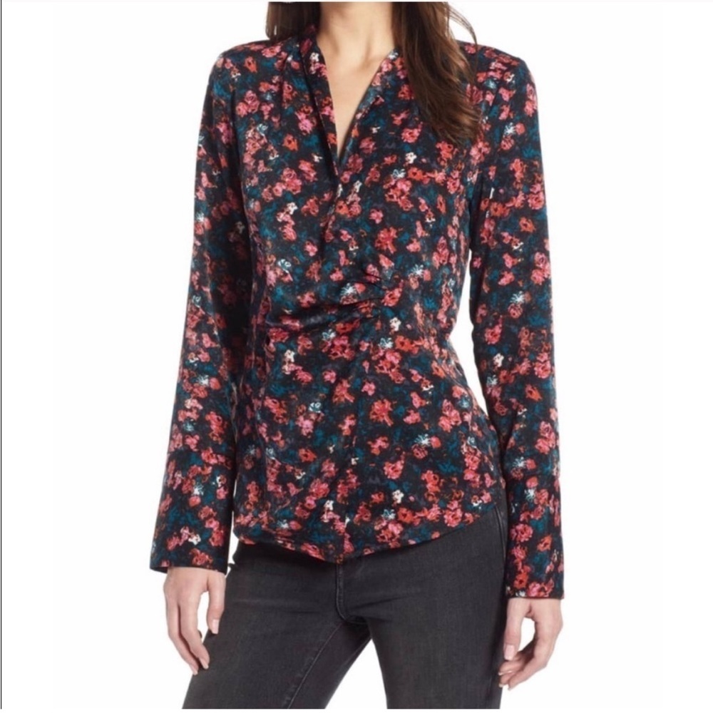 Something Navy Pink Rosebud Draped Wrap Top